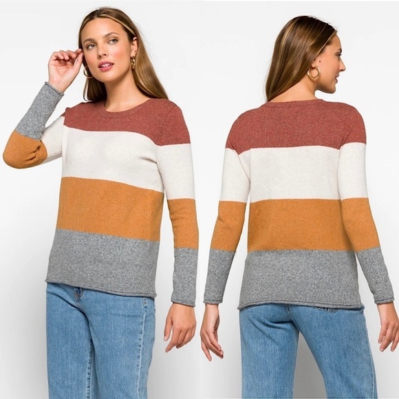 NWT Stitch Fix Fuzzy Heather Knit Colorblock Stripe Crewneck Pullover Sweater XL - Picture 1 of 8